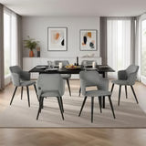 Bari & Akanji - Ensemble repas : table extensible noire 4 à 6 personnes et 4 fauteuils scandinaves en tissu gris