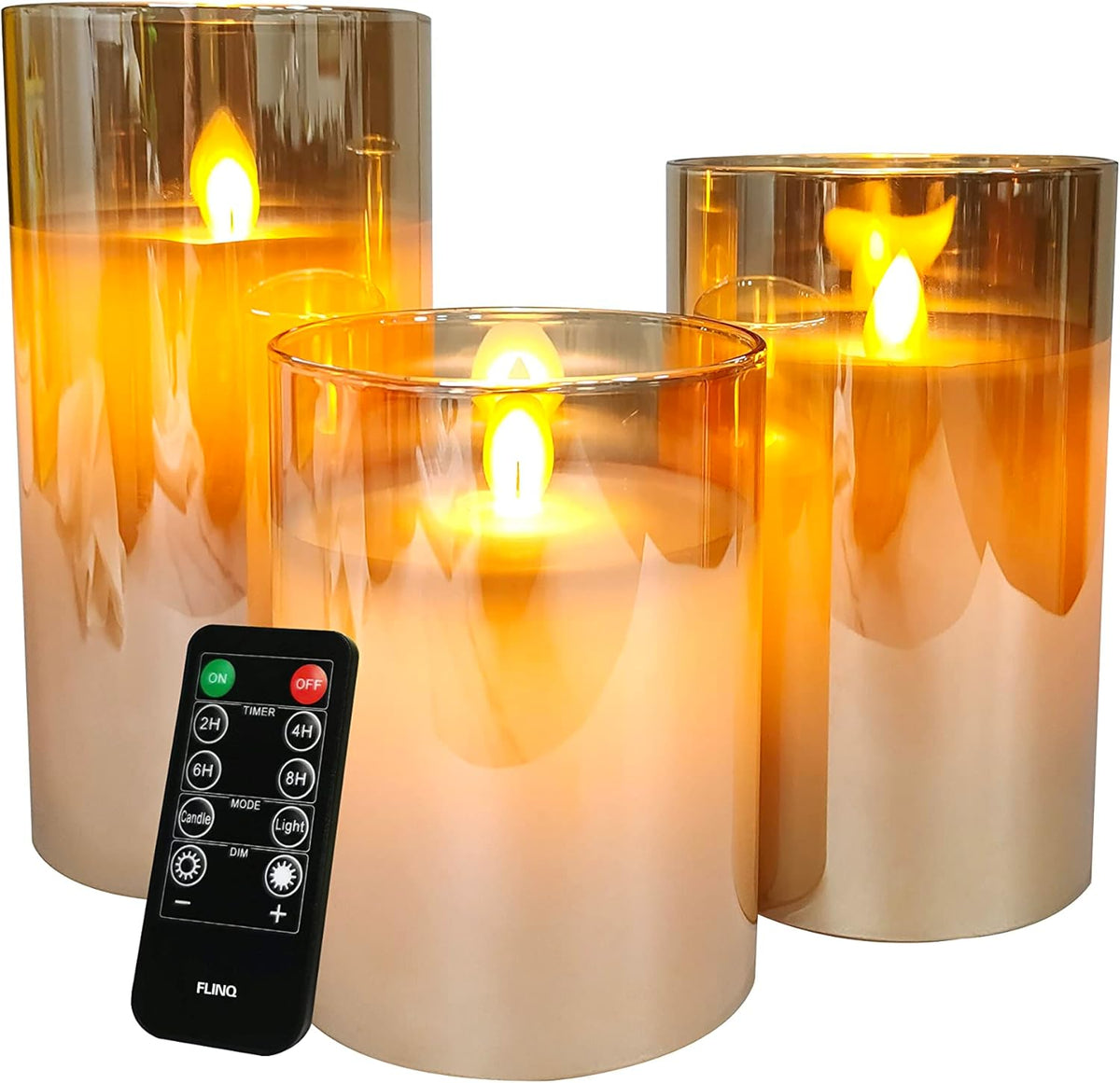 Lot de 3 Bougie LED en verre fumé - Doré