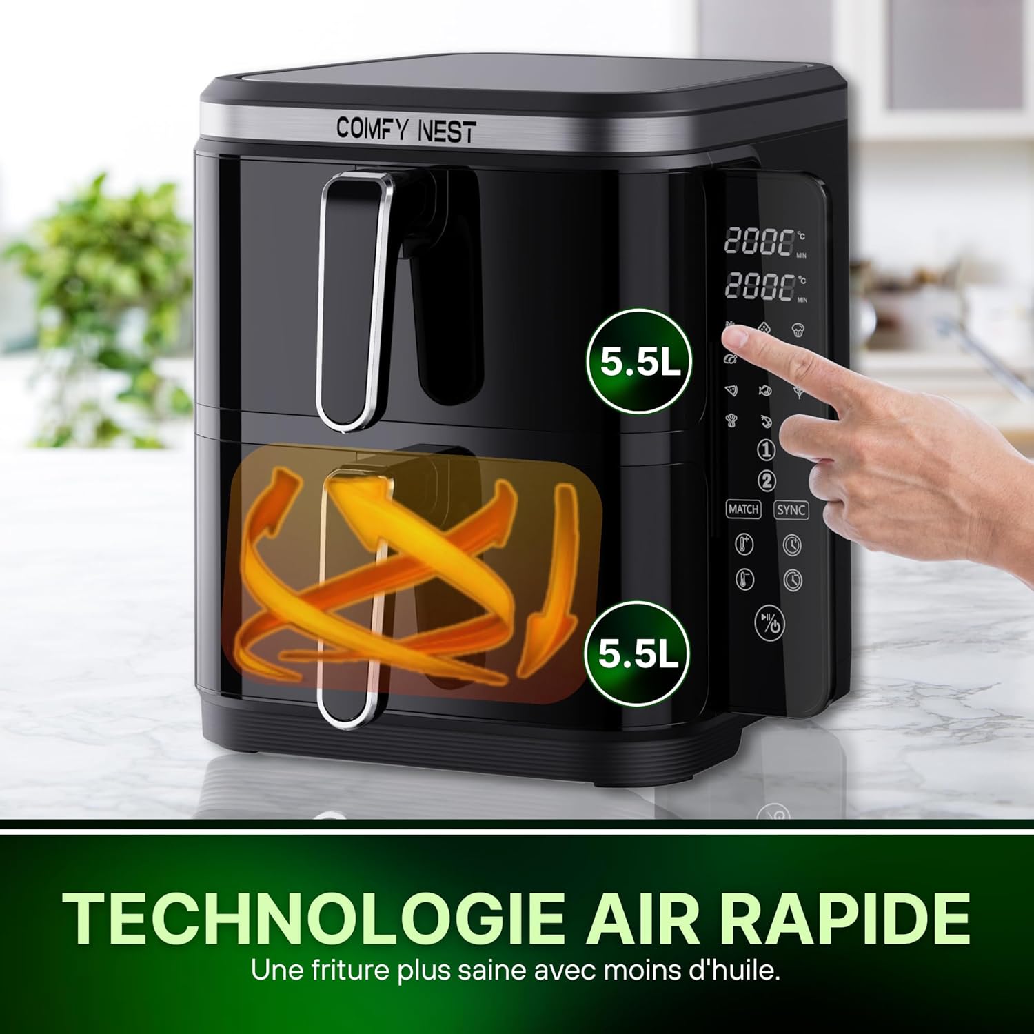 Friteuse à air chaud Air fryer double panier verticale  11L 2800W