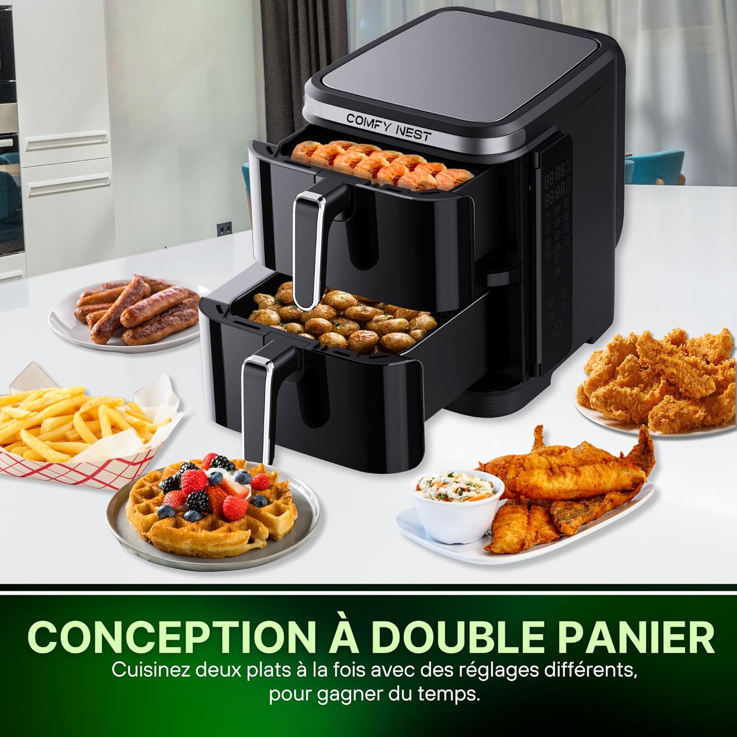 Friteuse à air chaud Air fryer double panier verticale  11L 2800W