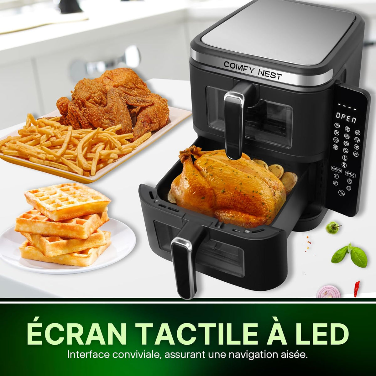 Friteuse à air chaud Air fryer double panier verticale avec fenêtre 11L 2800W