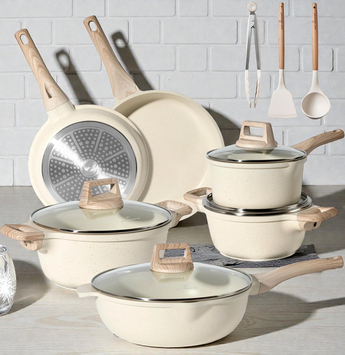 Batterie de cuisine 15 pièces antiadhésives en Granit Beige - Tous feux dont induction