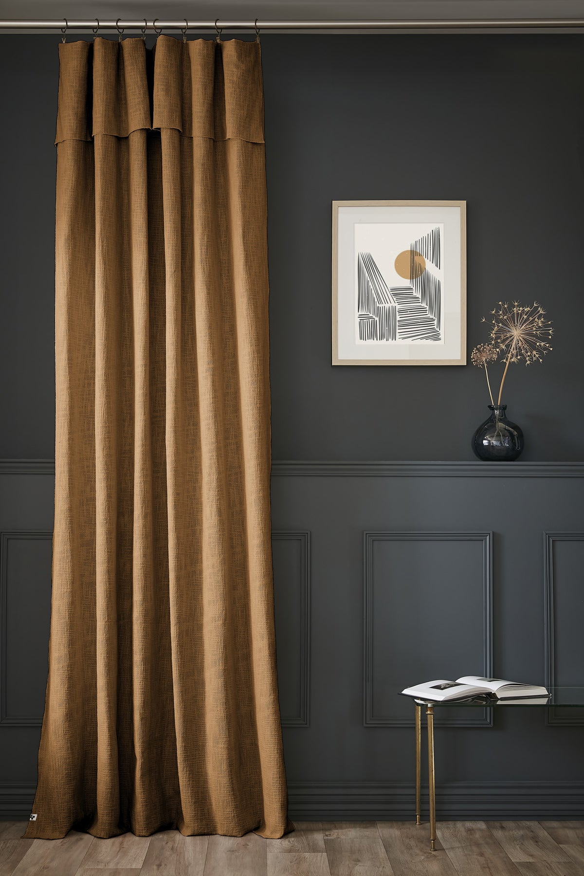Rideau ajustable + 8 anneaux pince 140 x 270 cm Slub SIXTINE Camel