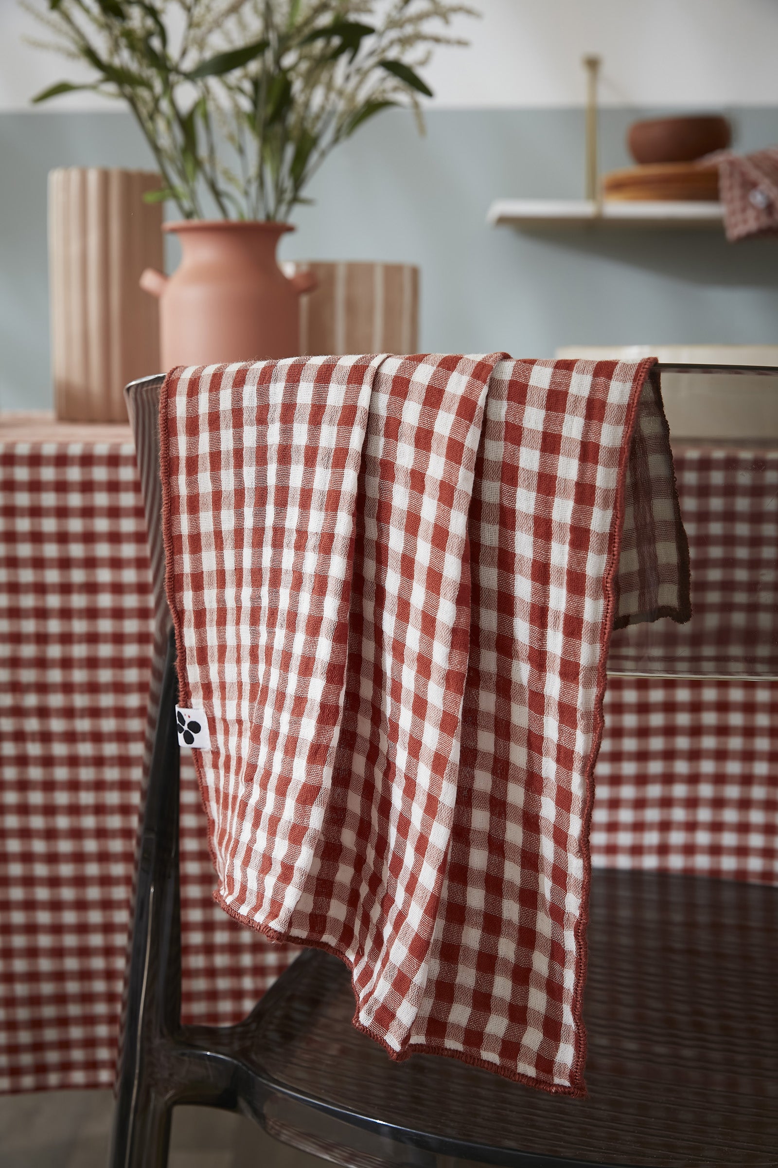 Nappe rectangle 150 x 250 cm Gaze de coton tissée teinte VICKIE Terracotta