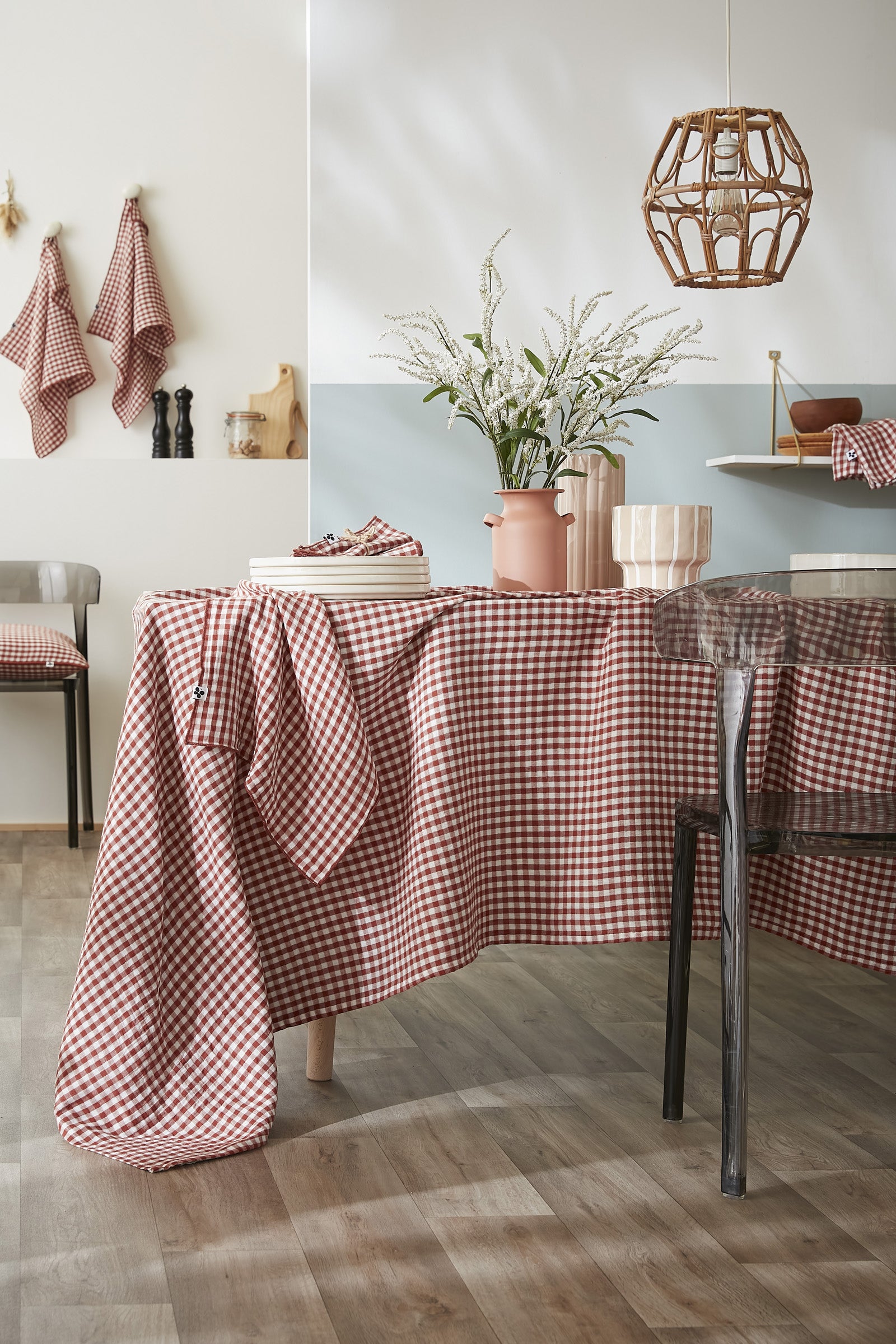 Nappe rectangle 150 x 250 cm Gaze de coton tissée teinte VICKIE Terracotta
