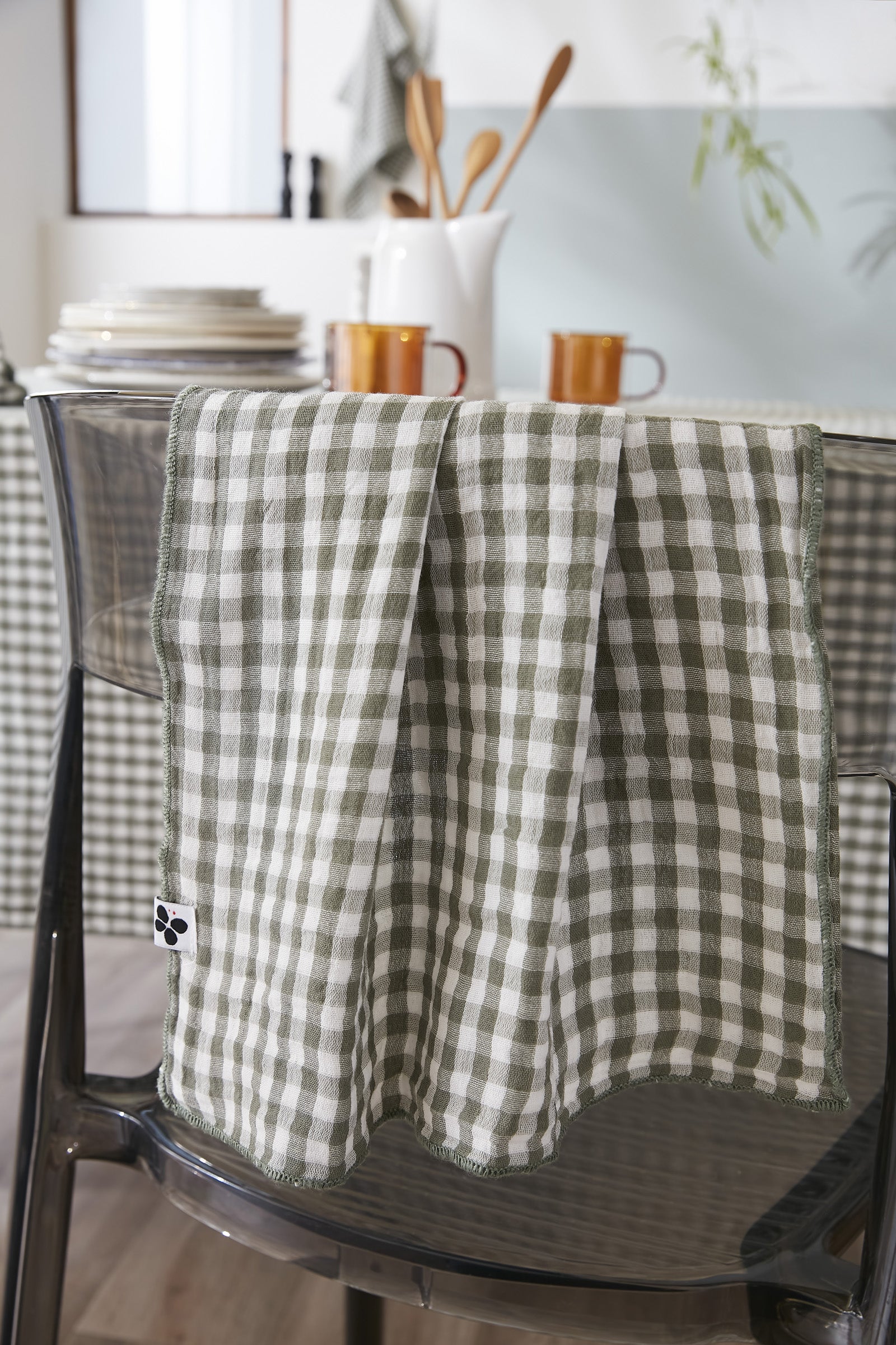 Nappe rectangle 150 x 250 cm Gaze de coton tissée teinte VICKIE Romarin