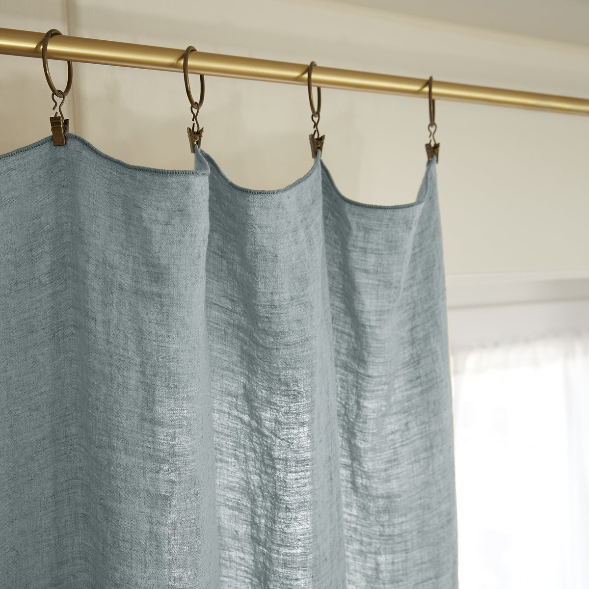 Rideau ajustable + 8 anneaux pince 140 x 270 cm Lin lavé SOLINE Azur