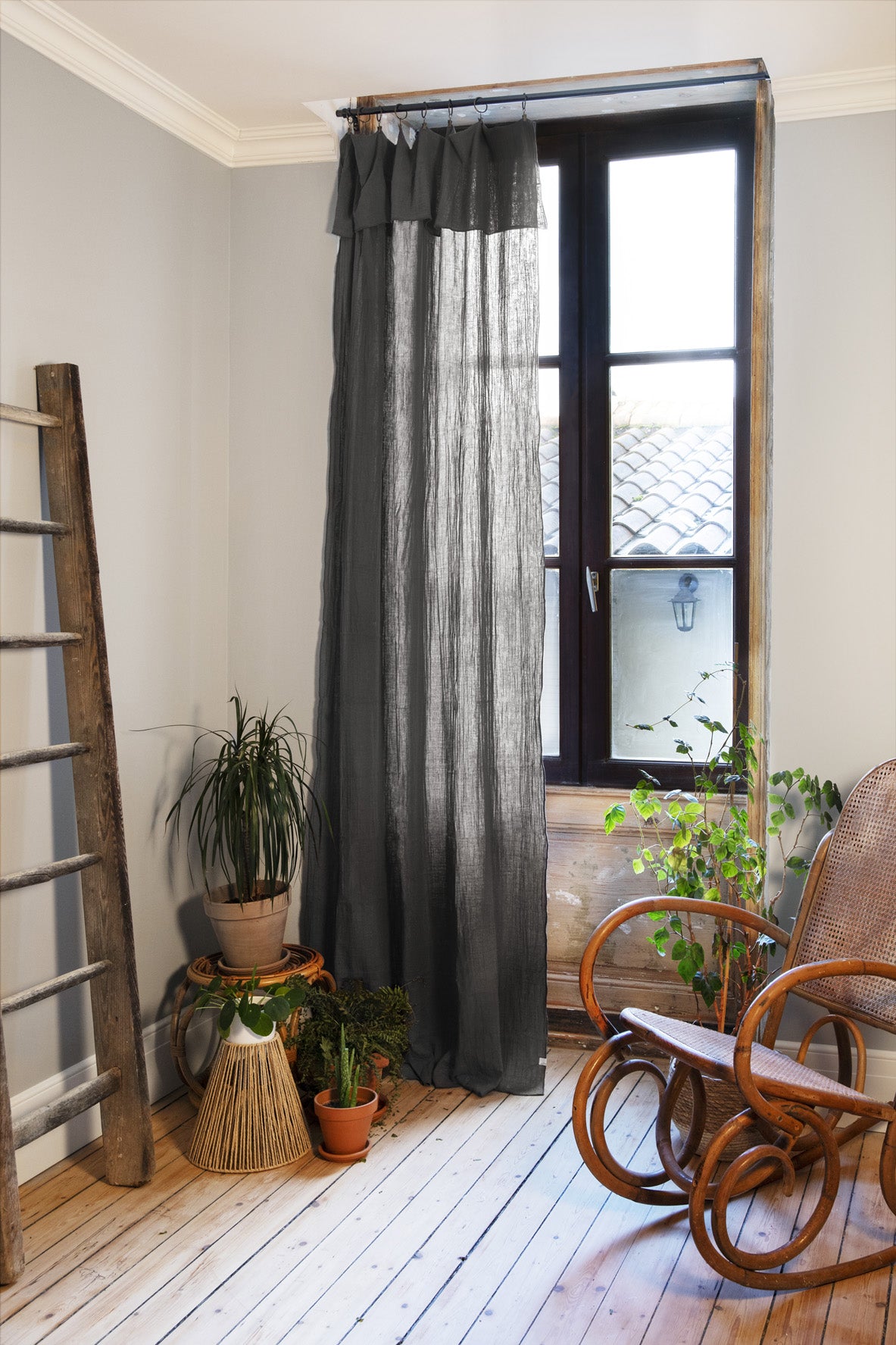 Rideau ajustable + 8 anneaux pince Gaze de coton 140 x 300 cm GAIA Granit