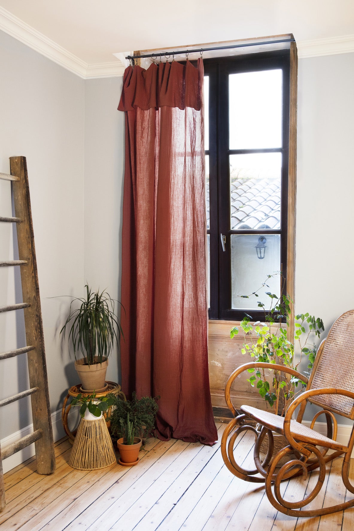 Rideau ajustable + 8 anneaux pince Gaze de coton 140 x 300 cm GAIA Terracotta