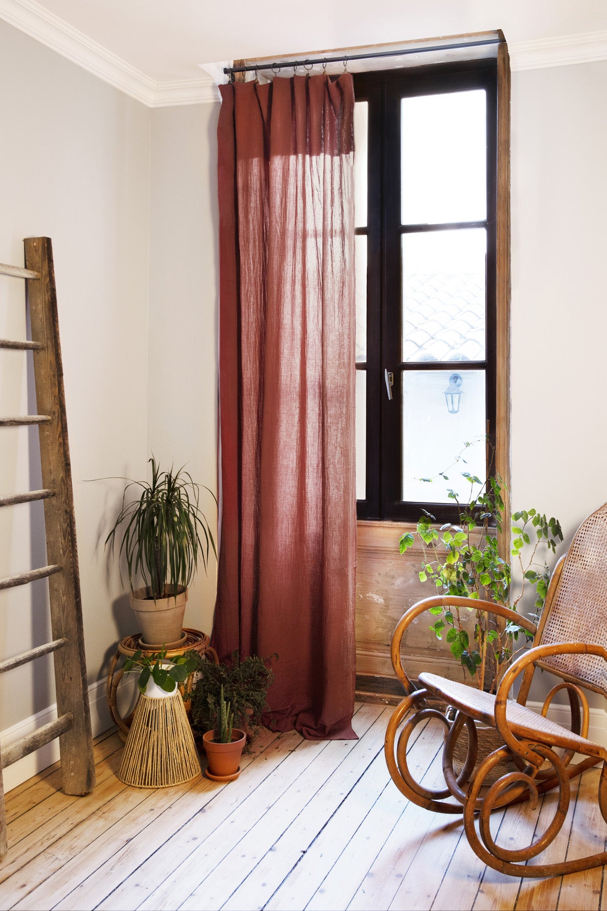 Rideau ajustable + 8 anneaux pince Gaze de coton 140 x 300 cm GAIA Terracotta