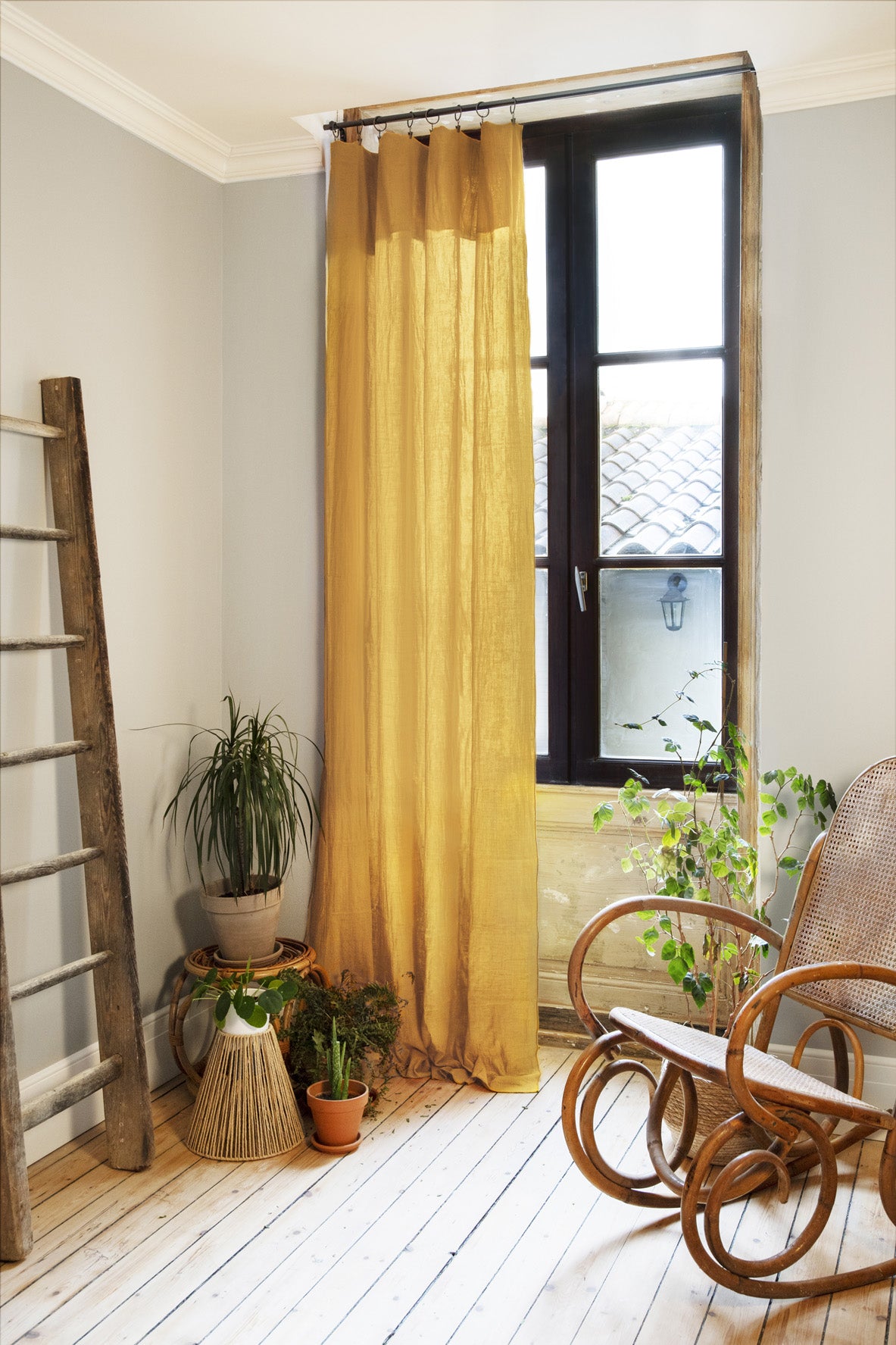 Rideau ajustable + 8 anneaux pince Gaze de coton 140 x 300 cm GAIA Safran