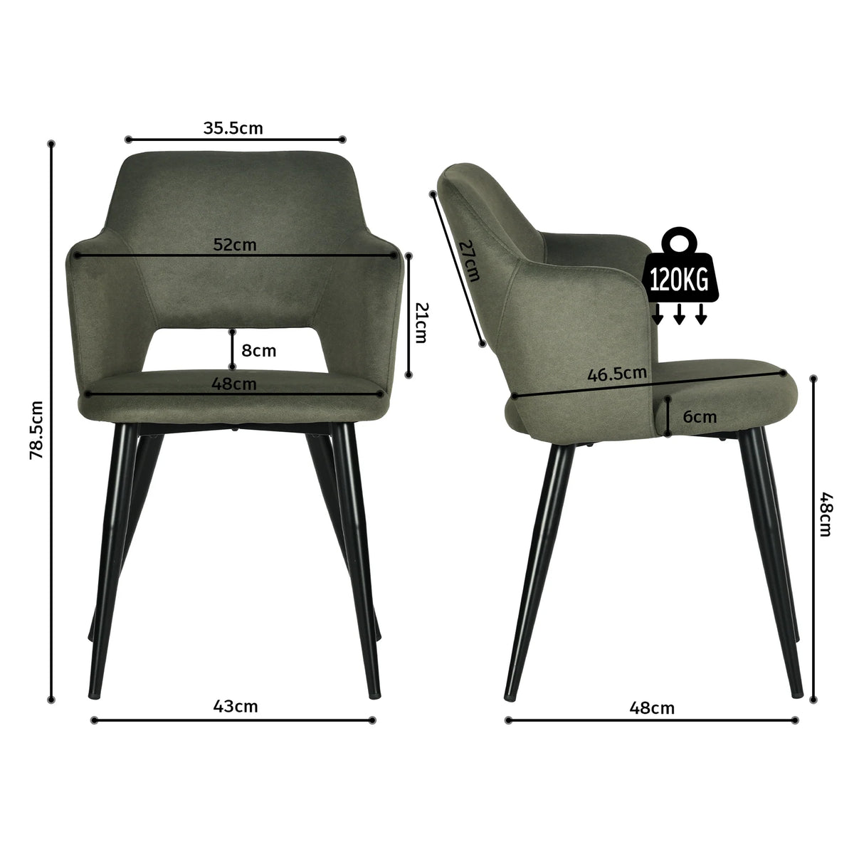 Ensemble de 2 fauteuils de salle à manger scandinaves avec accoudoirs en tissu vert - Akanji