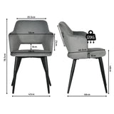 Bari & Akanji - Ensemble repas : table extensible noire 4 à 6 personnes et 4 fauteuils scandinaves en tissu gris