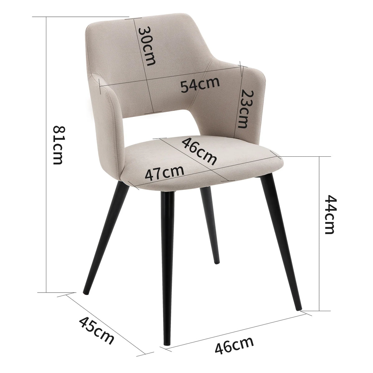 Ensemble de 2 chaises de salle à manger contemporaines en tissu beige, pieds en métal noir