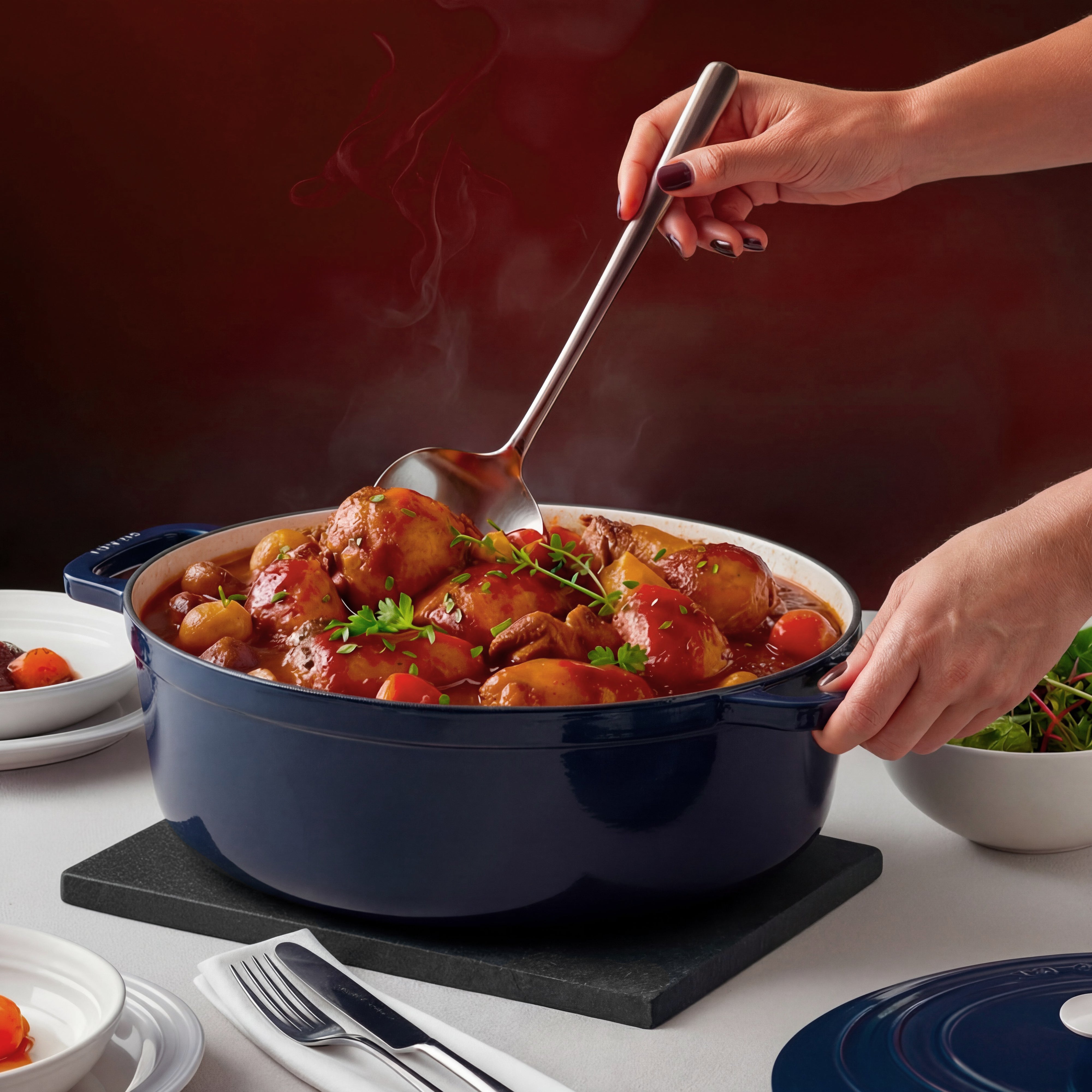Cocotte ovale en fonte 36cm bleue