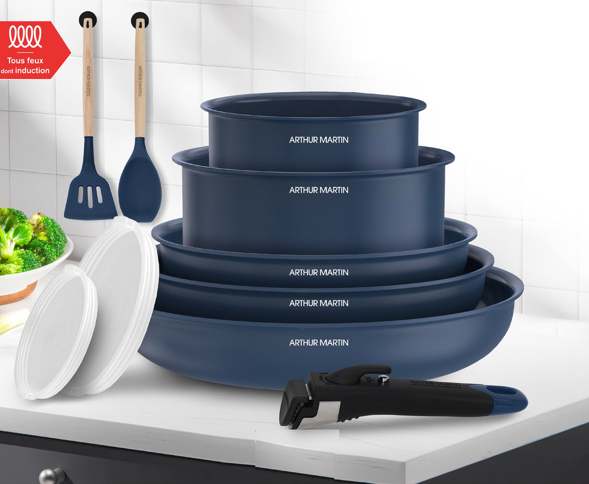Batterie de cuisine tous feux dont induction 10 pcs Bleu