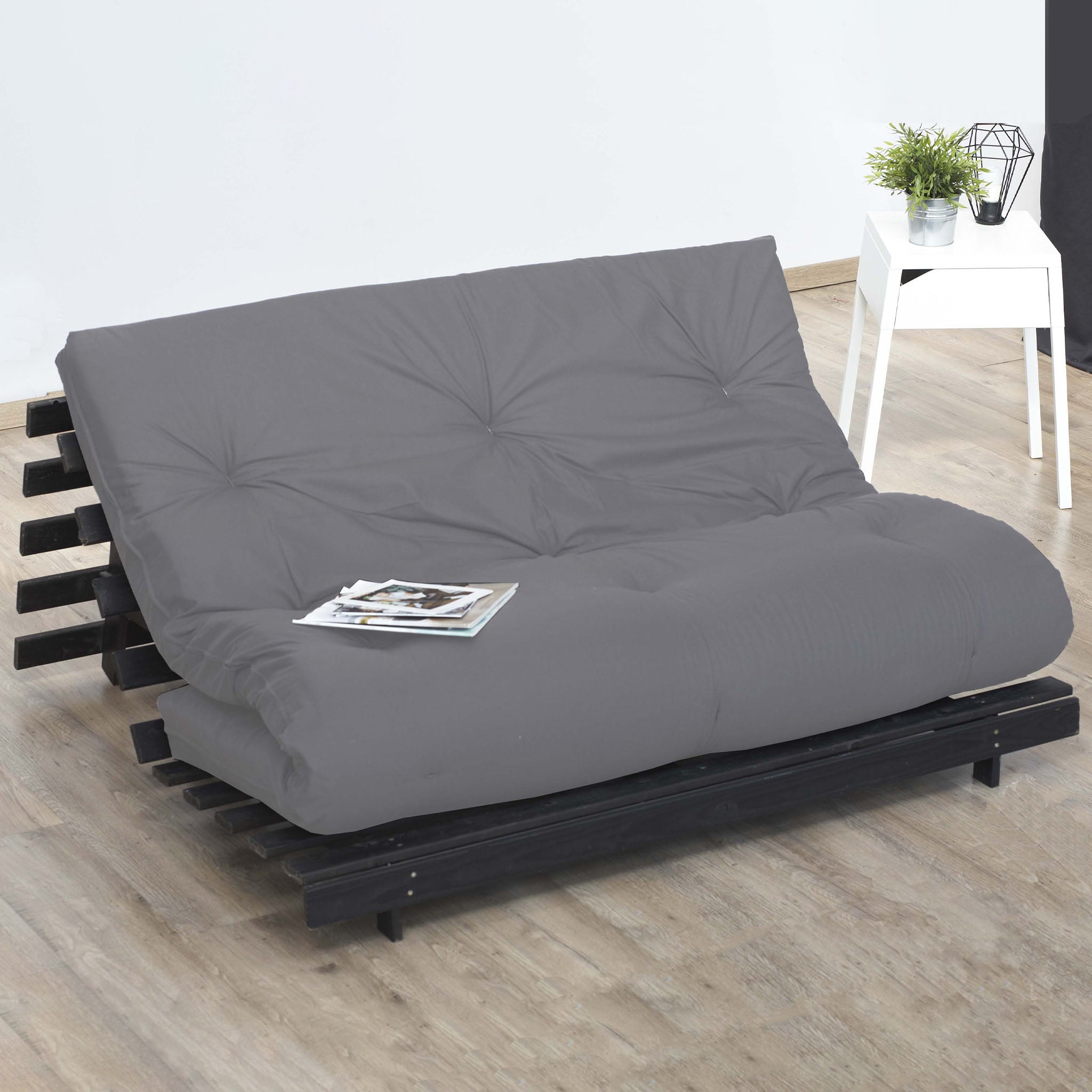 Matelas futon coton et fibres recyclés - Gris Clair - 140 x 190 cm