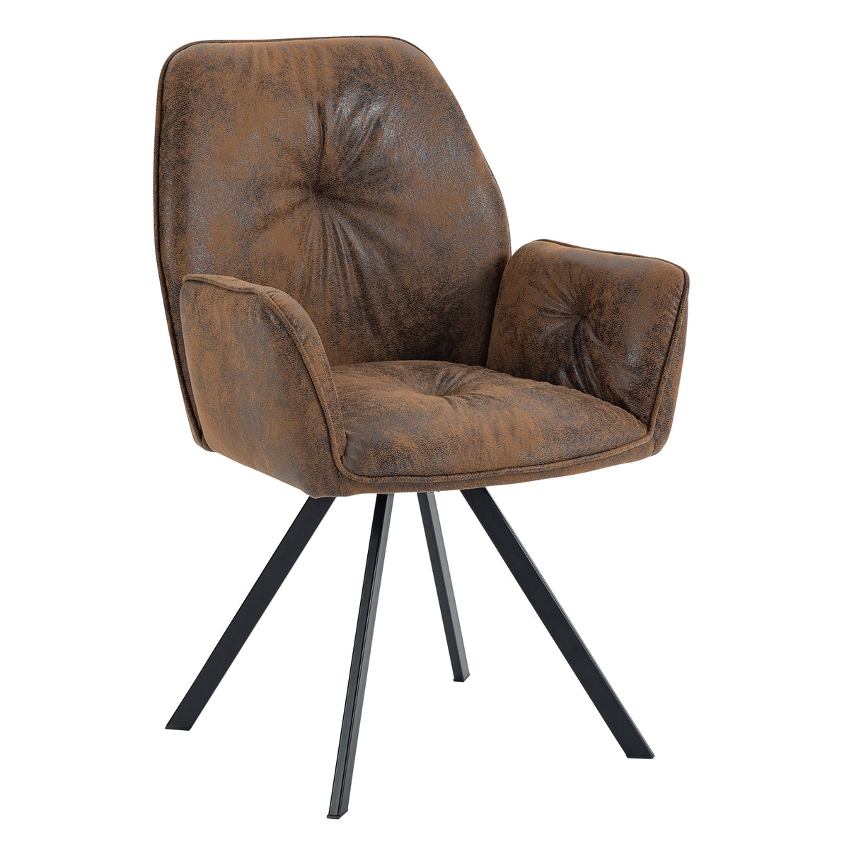 Ensemble de 2 chaises de salle à manger pivotantes 360° en suédine brune avec accoudoirs