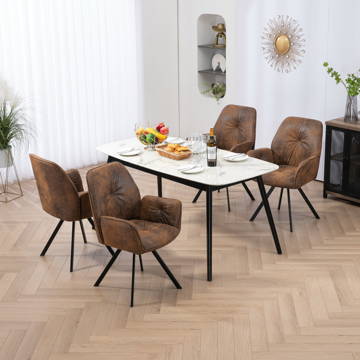 Ensemble de 2 chaises de salle à manger pivotantes 360° en suédine brune avec accoudoirs