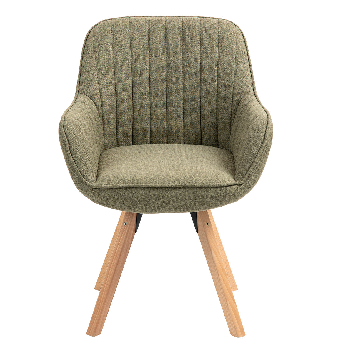 Carson - Chaise de salle à manger pivotante 360° en tissu vert avec accoudoirs et pieds en bois