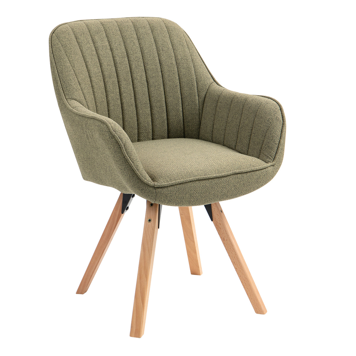 Carson - Chaise de salle à manger pivotante 360° en tissu vert avec accoudoirs et pieds en bois