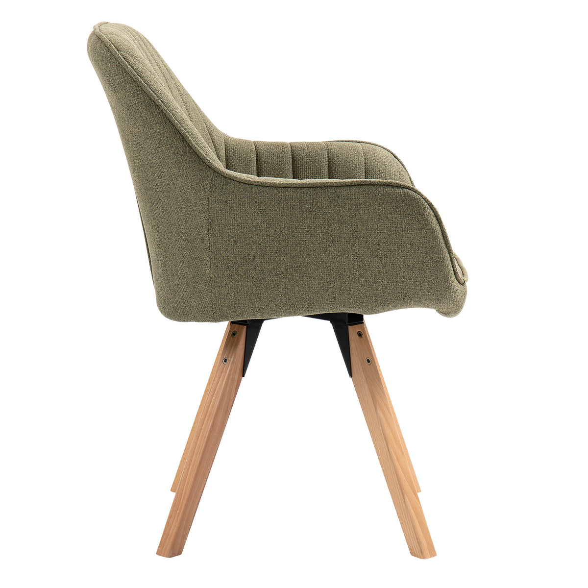 Carson - Chaise de salle à manger pivotante 360° en tissu vert avec accoudoirs et pieds en bois