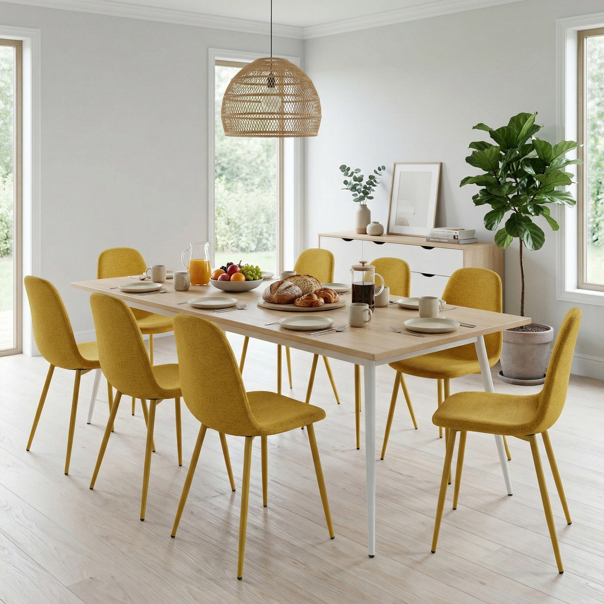 Charlton - Ensemble de 4 chaises de salle à manger scandinaves en tissu jaune doux
