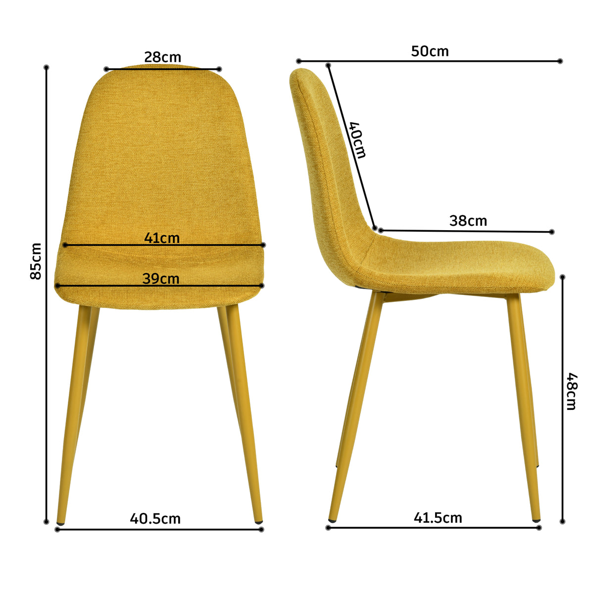 Charlton - Ensemble de 4 chaises de salle à manger scandinaves en tissu jaune doux