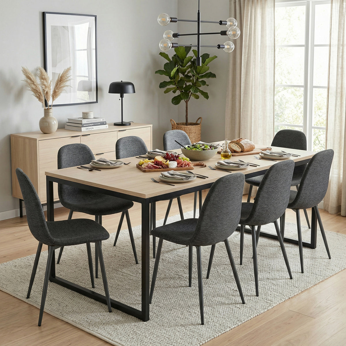 Charlton - Ensemble de 4 chaises de salle à manger scandinaves en tissu gris doux