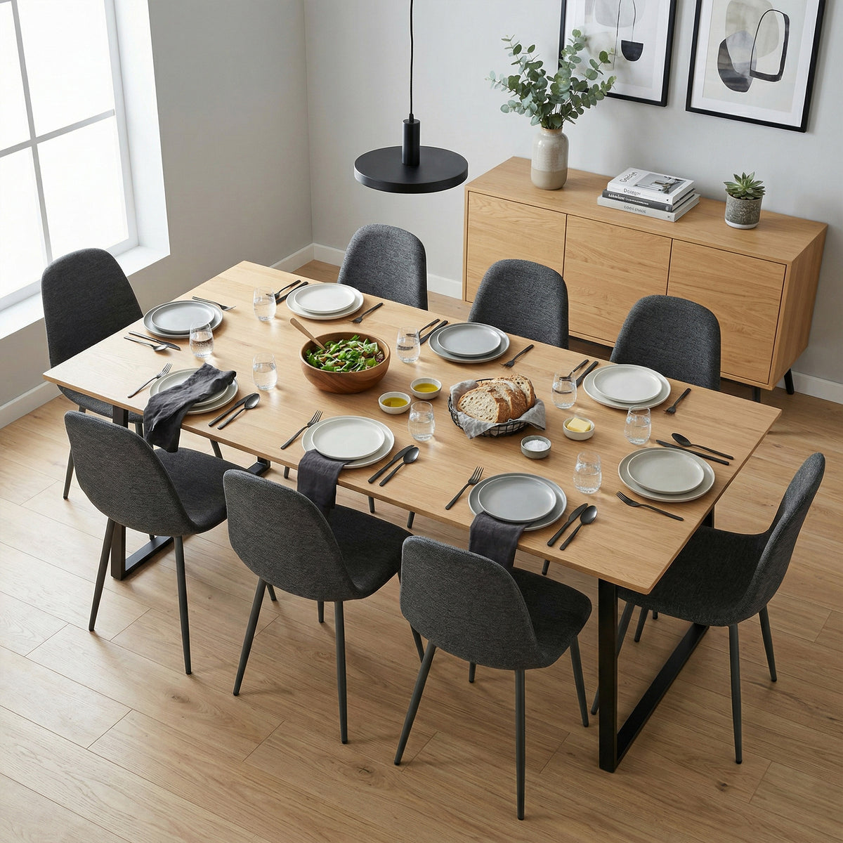 Charlton - Ensemble de 4 chaises de salle à manger scandinaves en tissu gris doux