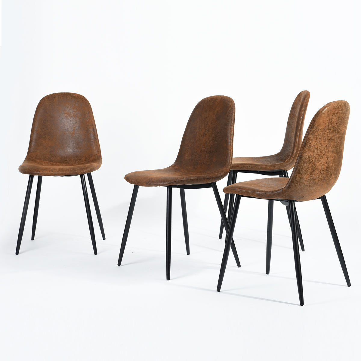 Charlton - Ensemble de 4 chaises de salle à manger industrielles en suédine brune