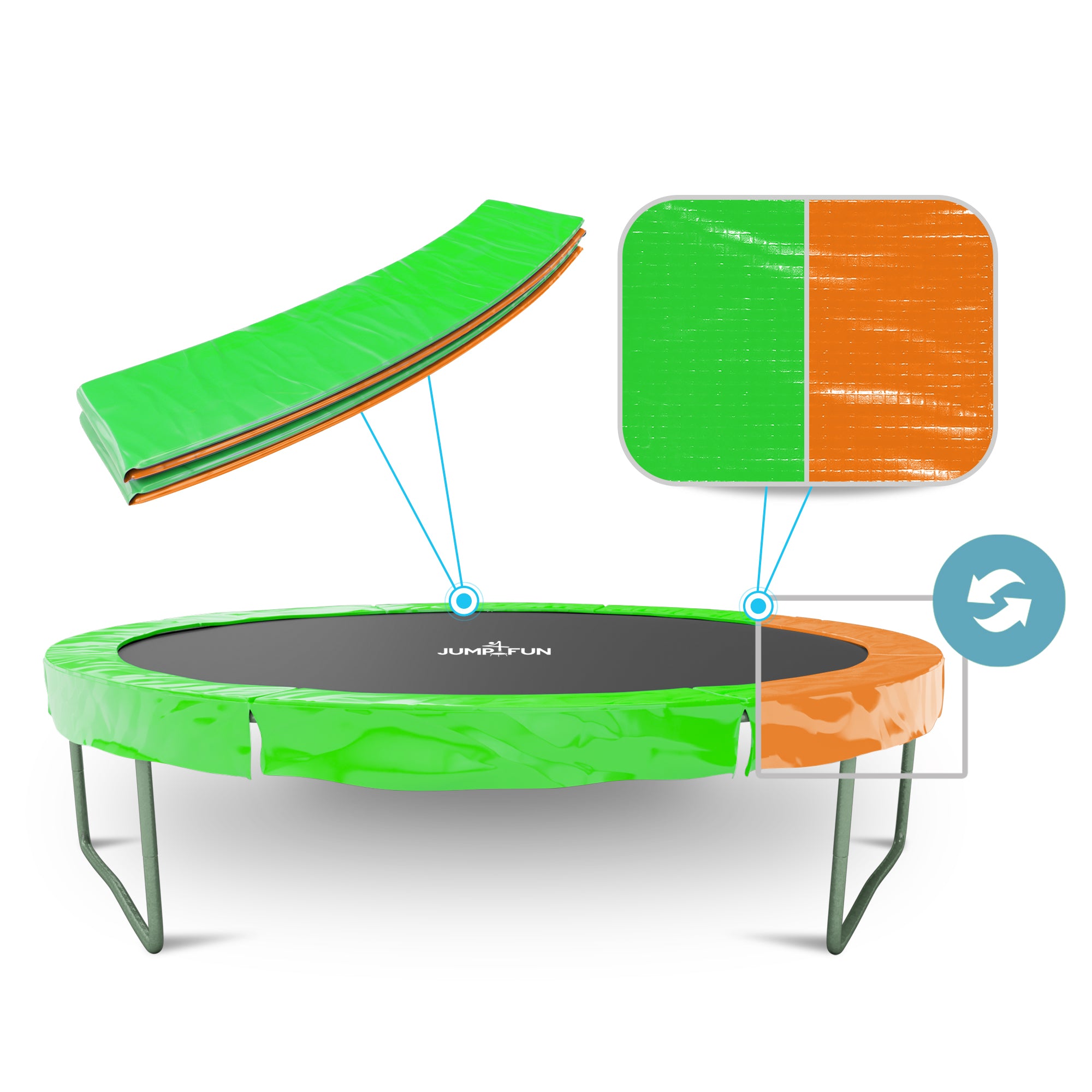 Coussin Reversible Vert pomme-Orange pour Trampoline 6FT-185cm