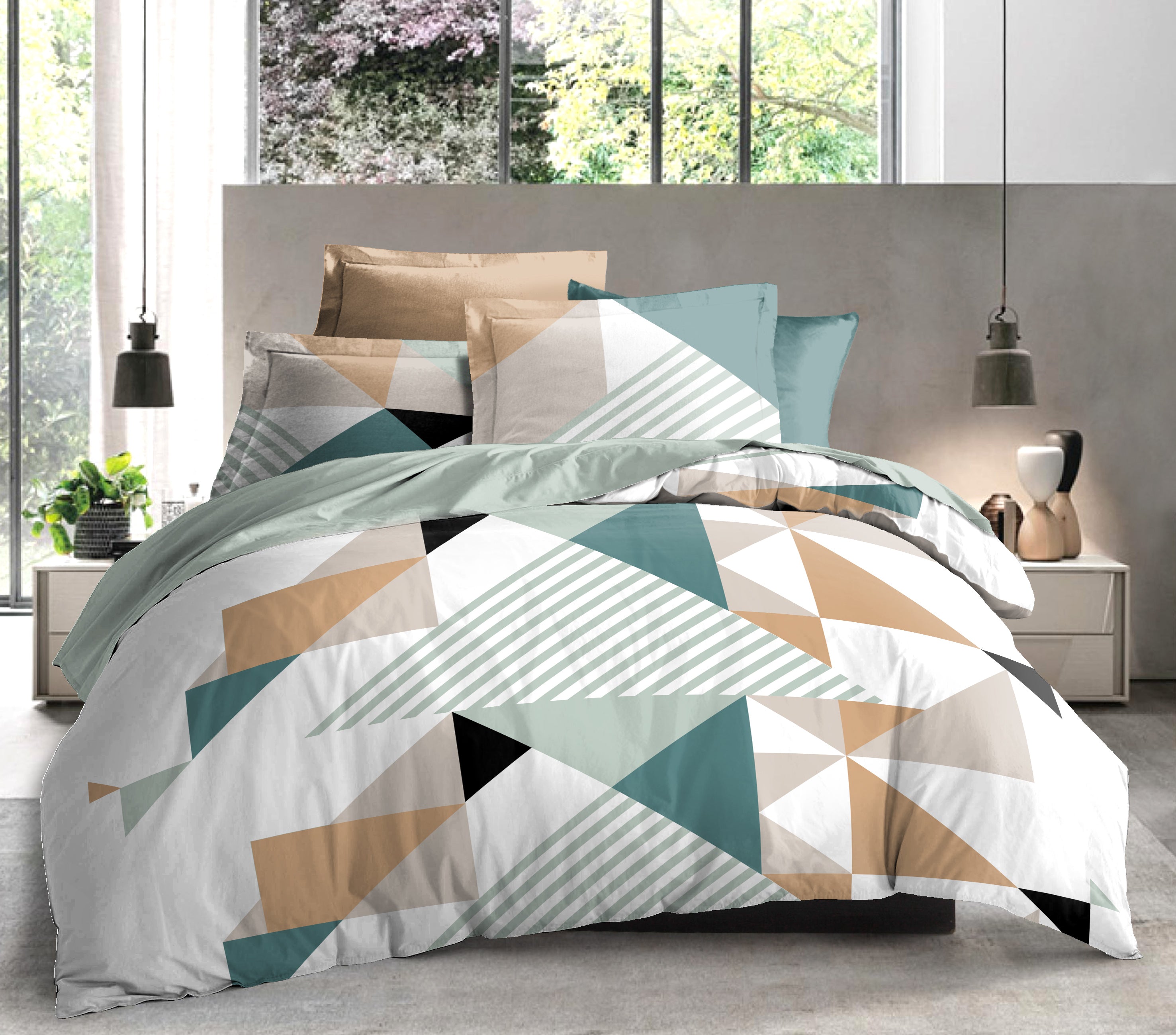 Parure de couette 3 pièces "Louna" 240 x 220 cm Geo Turquoise