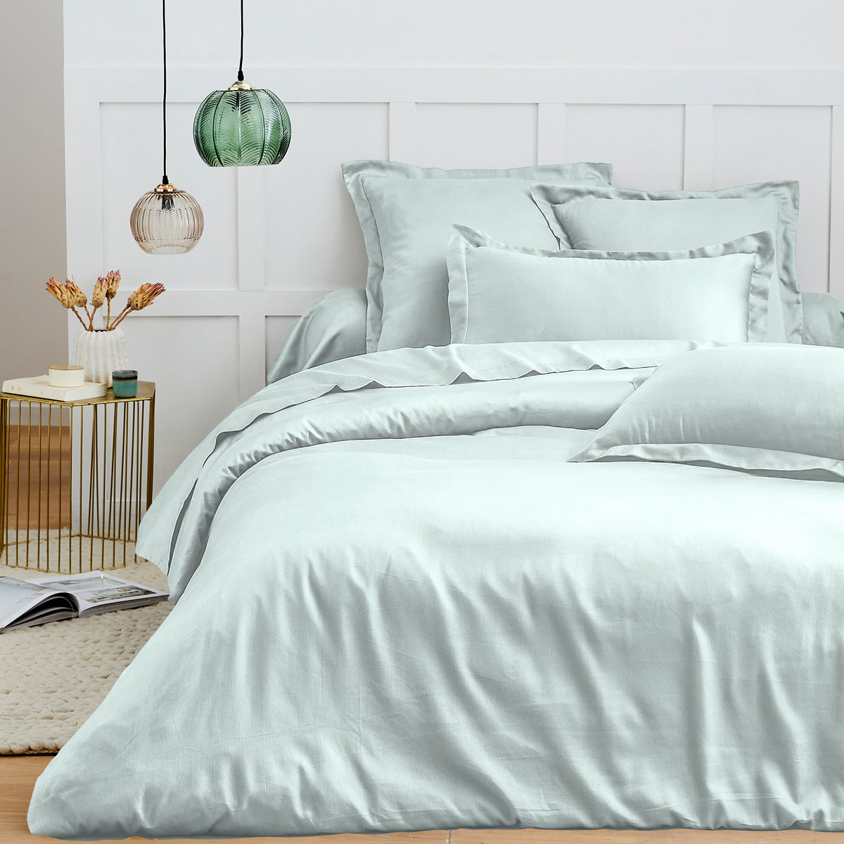 Housse de couette 100% Coton 260 x 240 cm Menthe