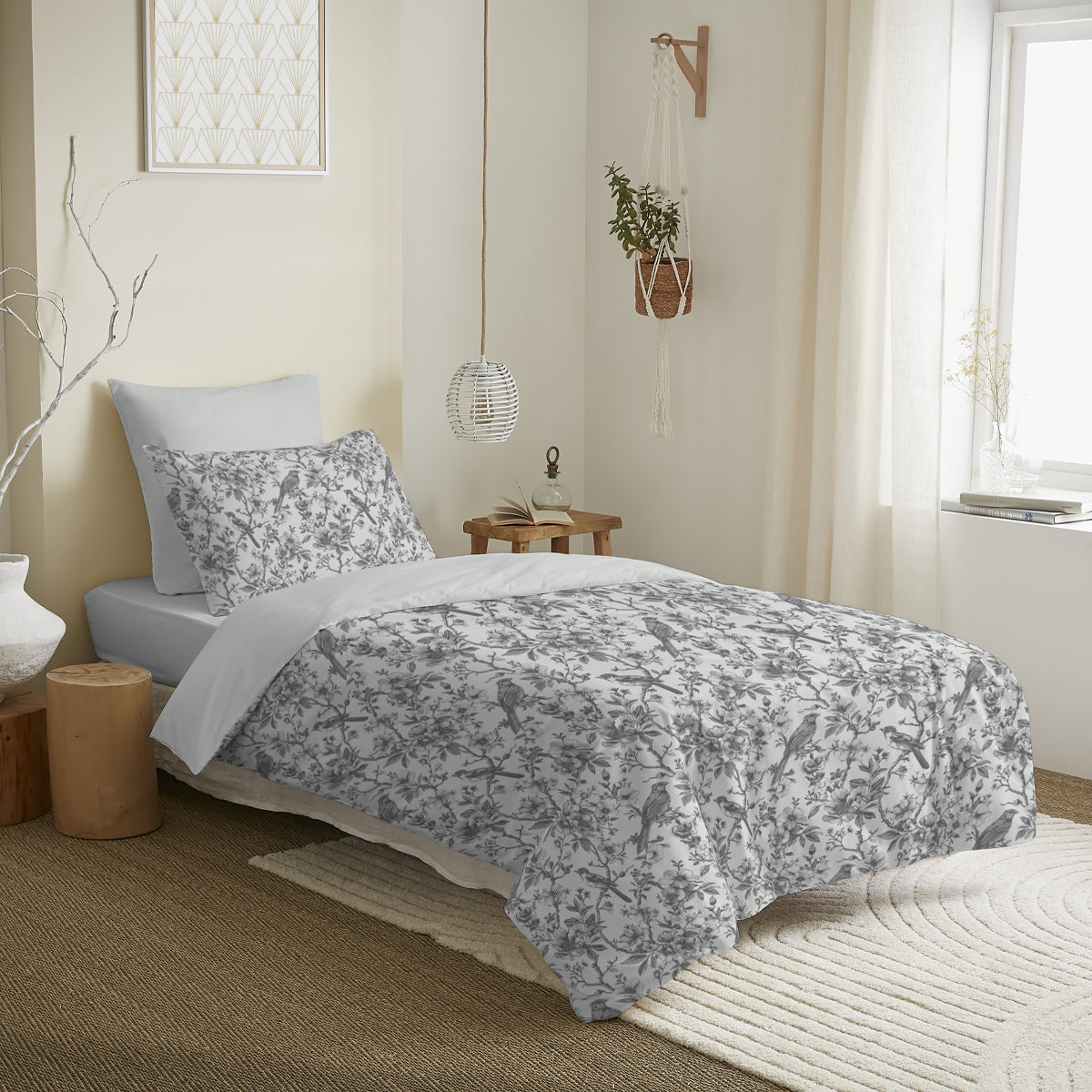 Pack 4 Pièces Housse de couette  Imprimé 140 x 200 cm - Drap housse 90 x 190 cm - 100% Coton 57 Fils