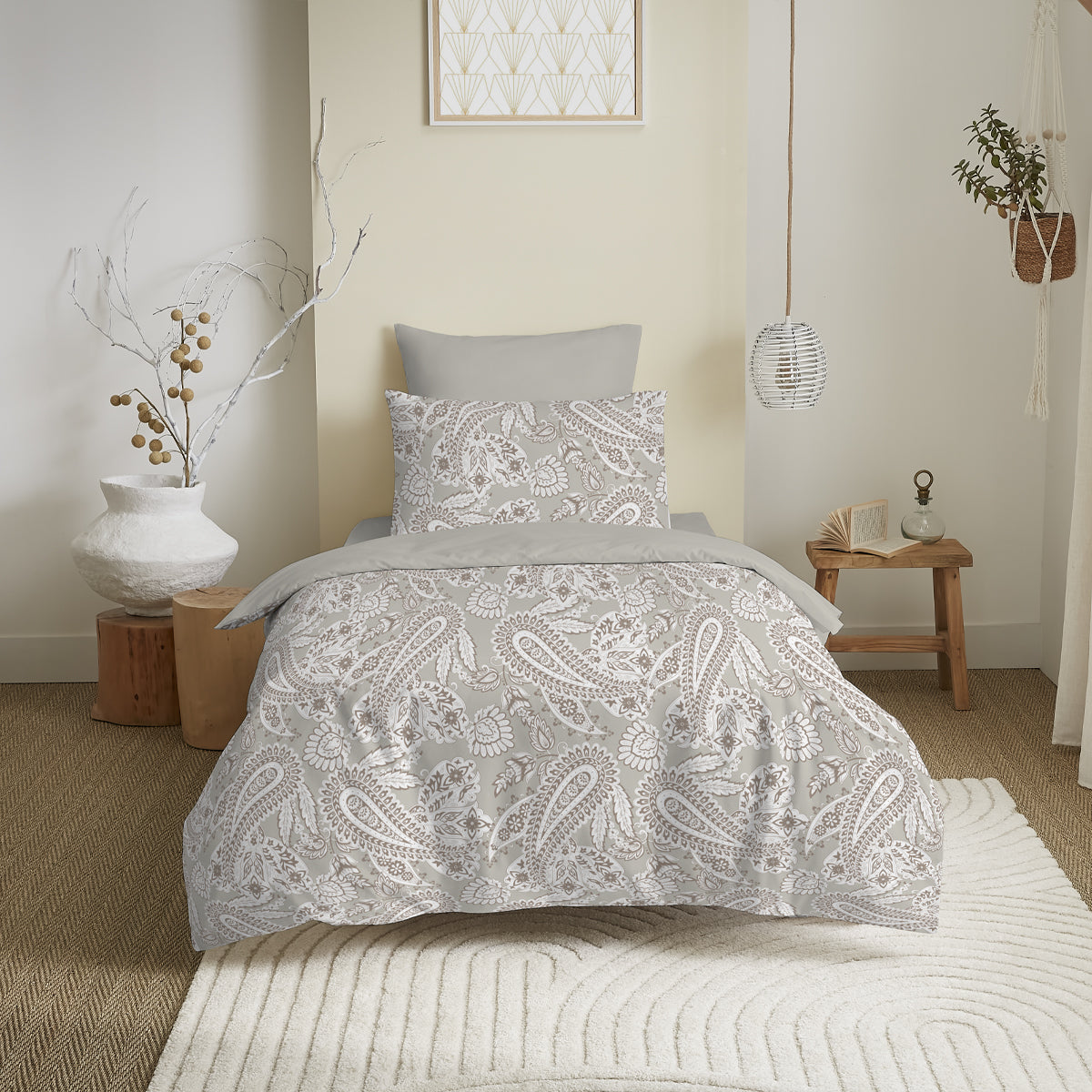 Pack 4 Pièces Housse de couette Imprimé 140 x 200 cm - Drap housse 90 x 190 cm - 100% Coton 57 Fils