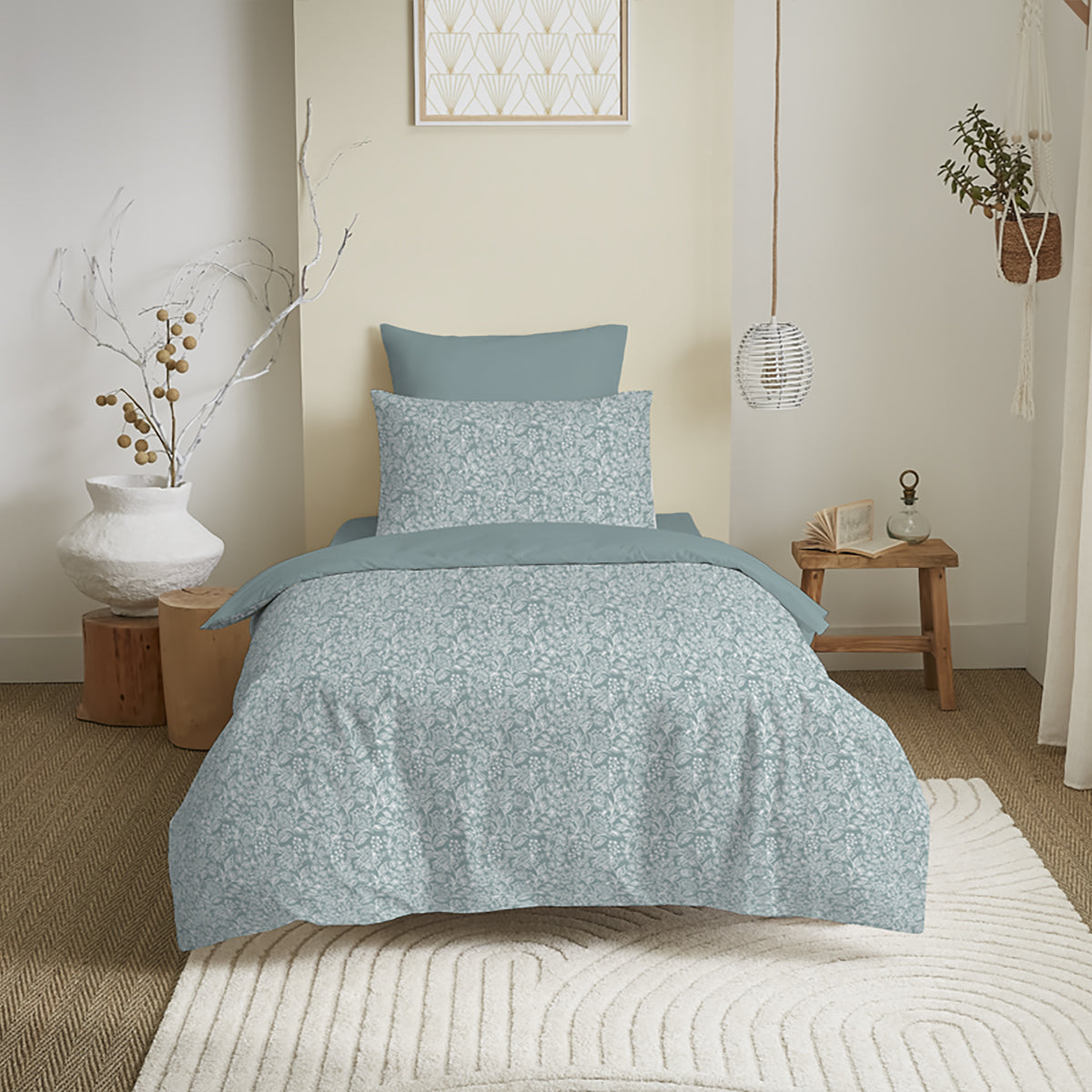 Pack 4 Pièces Housse de couette Imprimé 140 x 200 cm - Drap housse 90 x 190 cm - 100% Coton 57 Fils
