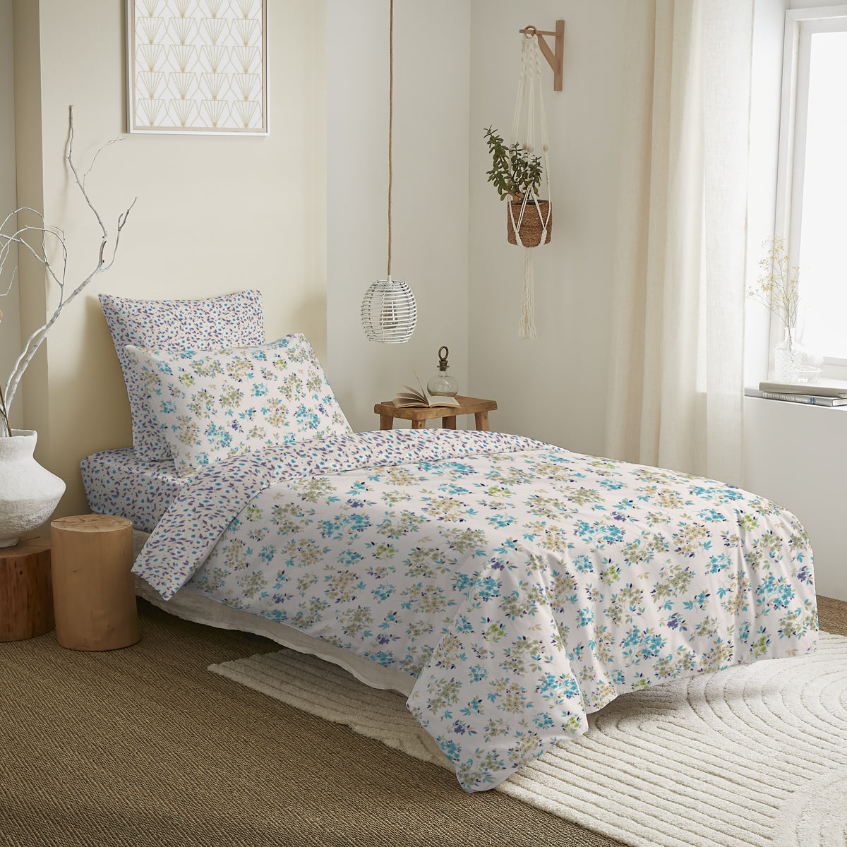 Pack 4 Pièces Housse de couette  Imprimé 140 x 200 cm - Drap housse 90 x 190 cm - 100% Coton 57 Fils