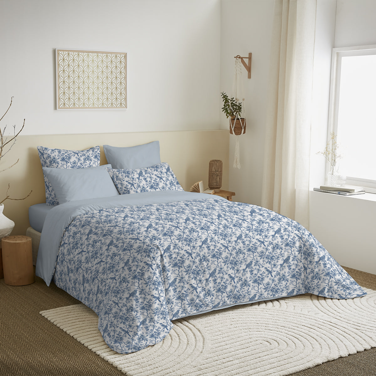 Pack 6 pièces Housse de couette Imprimé 220 x 240 cm - Drap housse 140 x 190 cm - 100% Coton 57 Fils