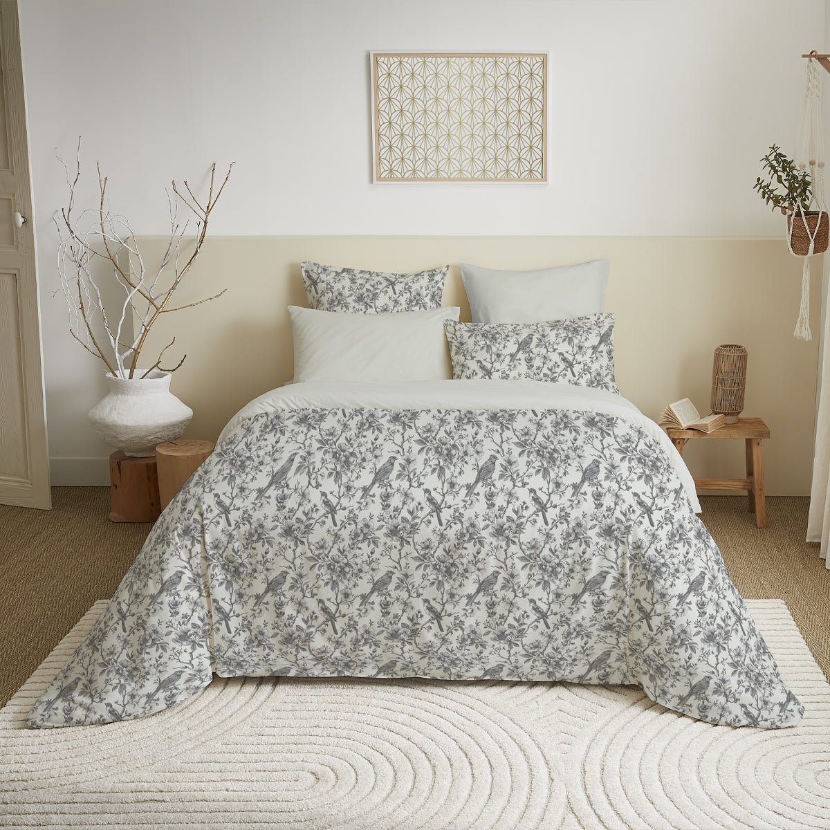 Pack 6 pièces Housse de couette Imprimé 220 x 240 cm - Drap housse 140 x 190 cm - 100% Coton 57 Fils