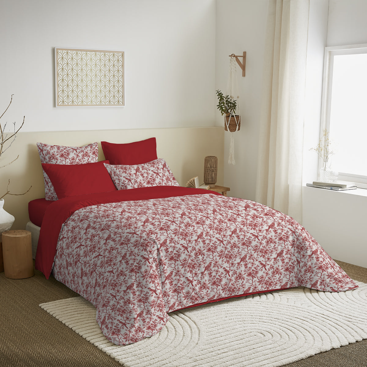 Pack 6 pièces Housse de couette Imprimé 220 x 240 cm - Drap housse 140 x 190 cm - 100% Coton 57 Fils