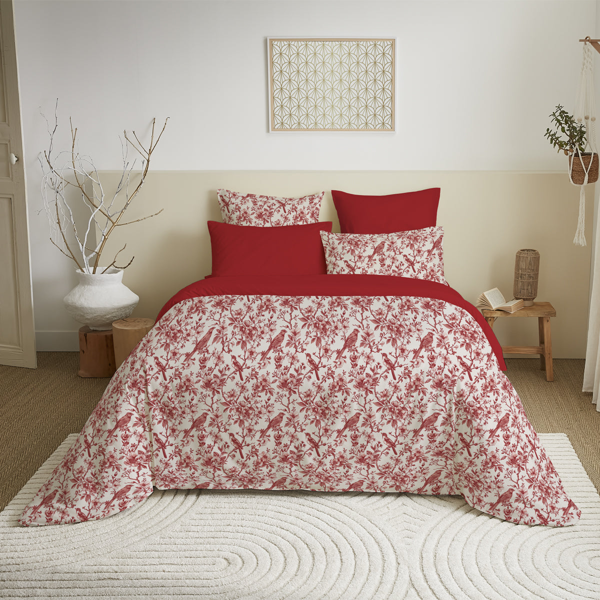 Pack 6 pièces Housse de couette Imprimé 220 x 240 cm - Drap housse 140 x 190 cm - 100% Coton 57 Fils
