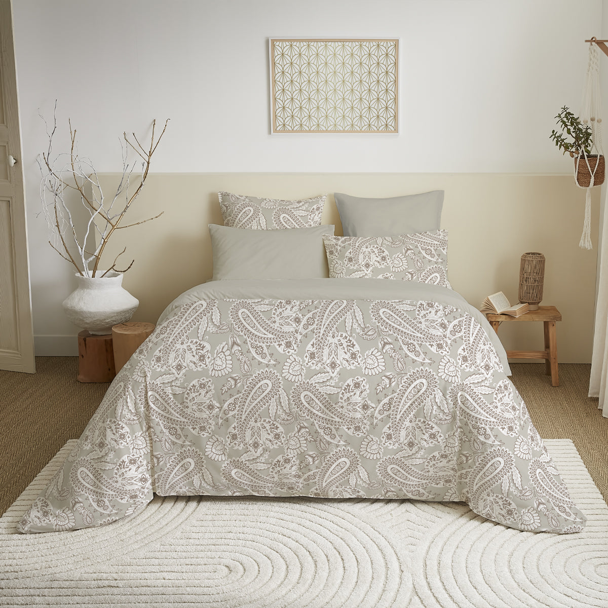 Pack 6 pièces Housse de couette Imprimé 220 x 240 cm - Drap housse 160 x 200 cm - 100% Coton 57 Fils