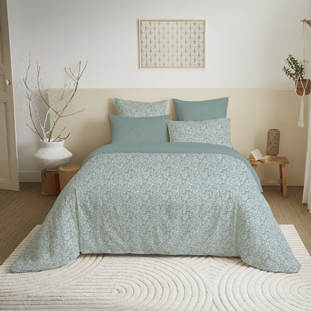 Pack 6 pièces Housse de couette Imprimé 220 x 240 cm - Drap housse 140 x 190 cm - 100% Coton 57 Fils