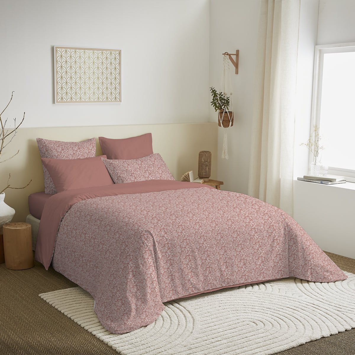 Pack 6 pièces Housse de couette Imprimé 240 x 260 cm - Drap housse 180 x 200 cm - 100% Coton 57 Fils