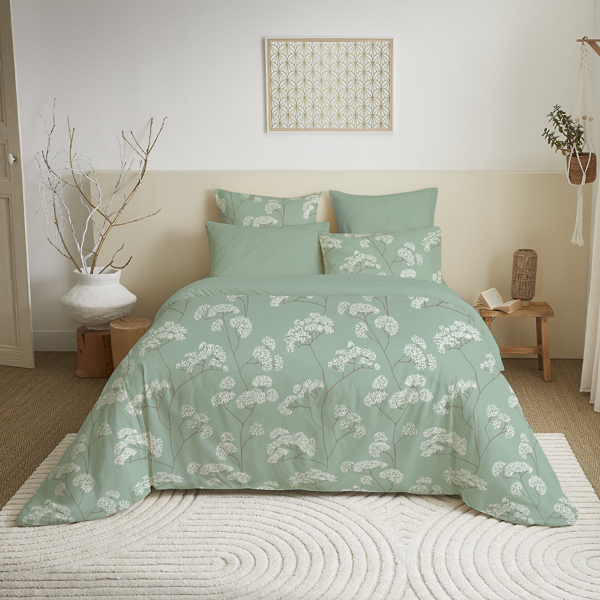 Pack 6 pièces Housse de couette Imprimé 220 x 240 cm - Drap housse 140 x 190 cm - 100% Coton 57 Fils