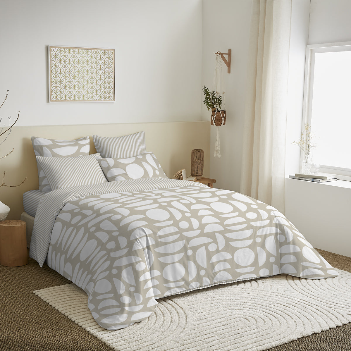 Pack 6 pièces Housse de couette Imprimé 220 x 240 cm - Drap housse 140 x 190 cm - 100% Coton 57 Fils