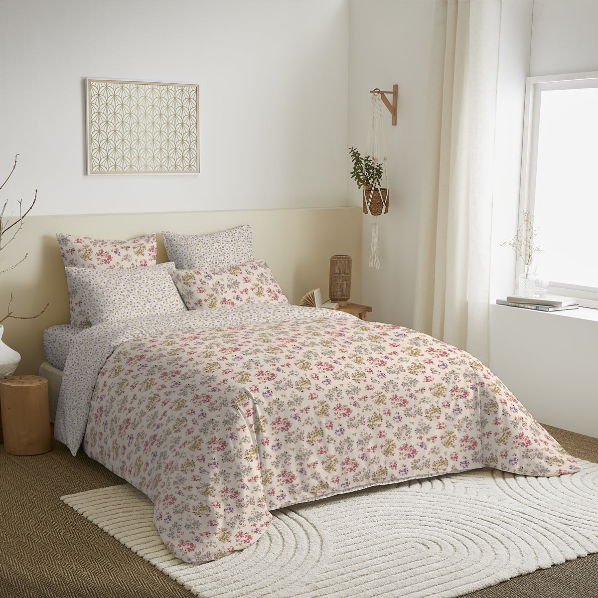 Pack 6 pièces Housse de couette Imprimé 240 x 260 cm - Drap housse 180 x 200 cm - 100% Coton 57 Fils