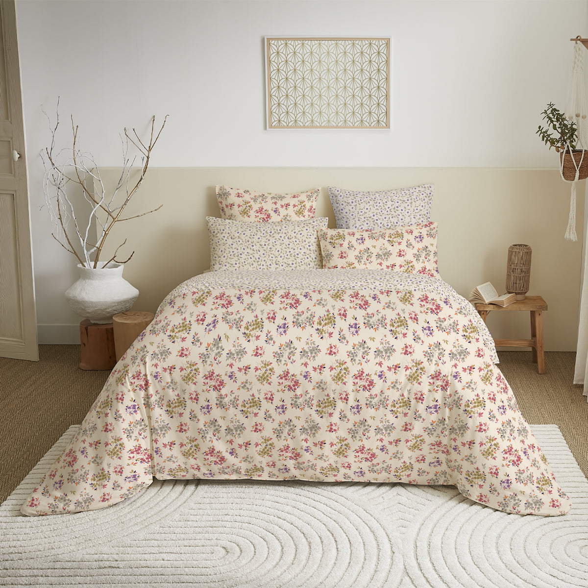 Pack 6 pièces Housse de couette Imprimé 220 x 240 cm - Drap housse 140 x 190 cm - 100% Coton 57 Fils