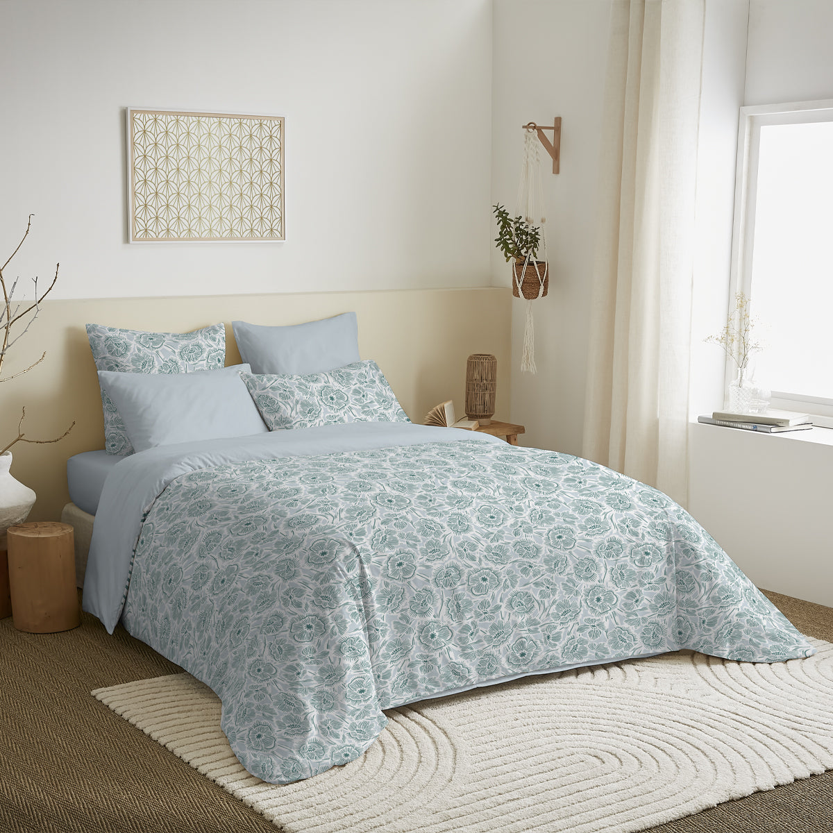 Pack 6 pièces Housse de couette Imprimé 220 x 240 cm - Drap housse 140 x 190 cm - 100% Coton 57 Fils
